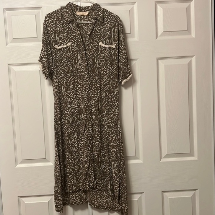 New Anthropologie Beachgold Lusana Animal Print Resort Beach Midi Shirt Dress M